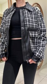 Deri Detaylı Ekose Ceket - Görsel 2
