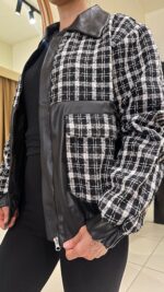 Deri Detaylı Ekose Ceket