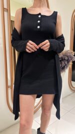 Triko İkili Takım Kısa Elbise