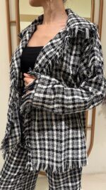 Ekose Saçaklı Ceket